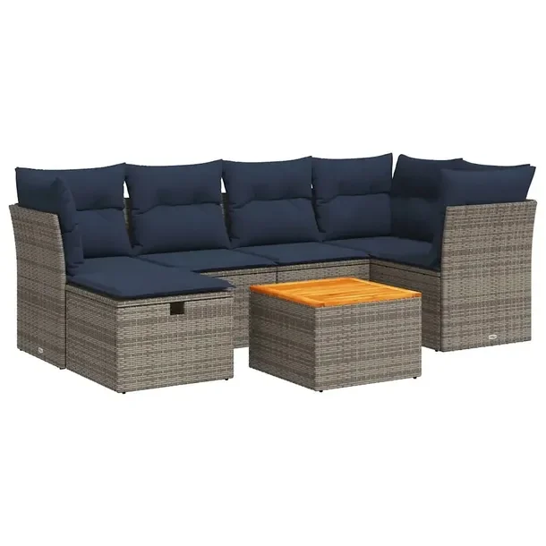 Zestaw mebli ogrodowych szary rattan PE z poduszkami i stolikiem 55x55x37 c