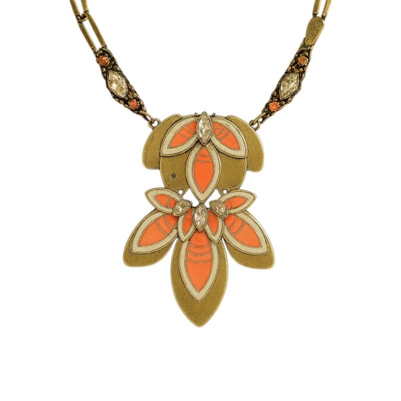 NASZYJNIK KOLIA BOHO KWIATY ZŁOTO POMARAŃCZ N443