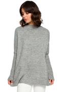 Swetry damskie - Szary Oversizowy Sweter z Niewielką Stójką - miniaturka - grafika 1