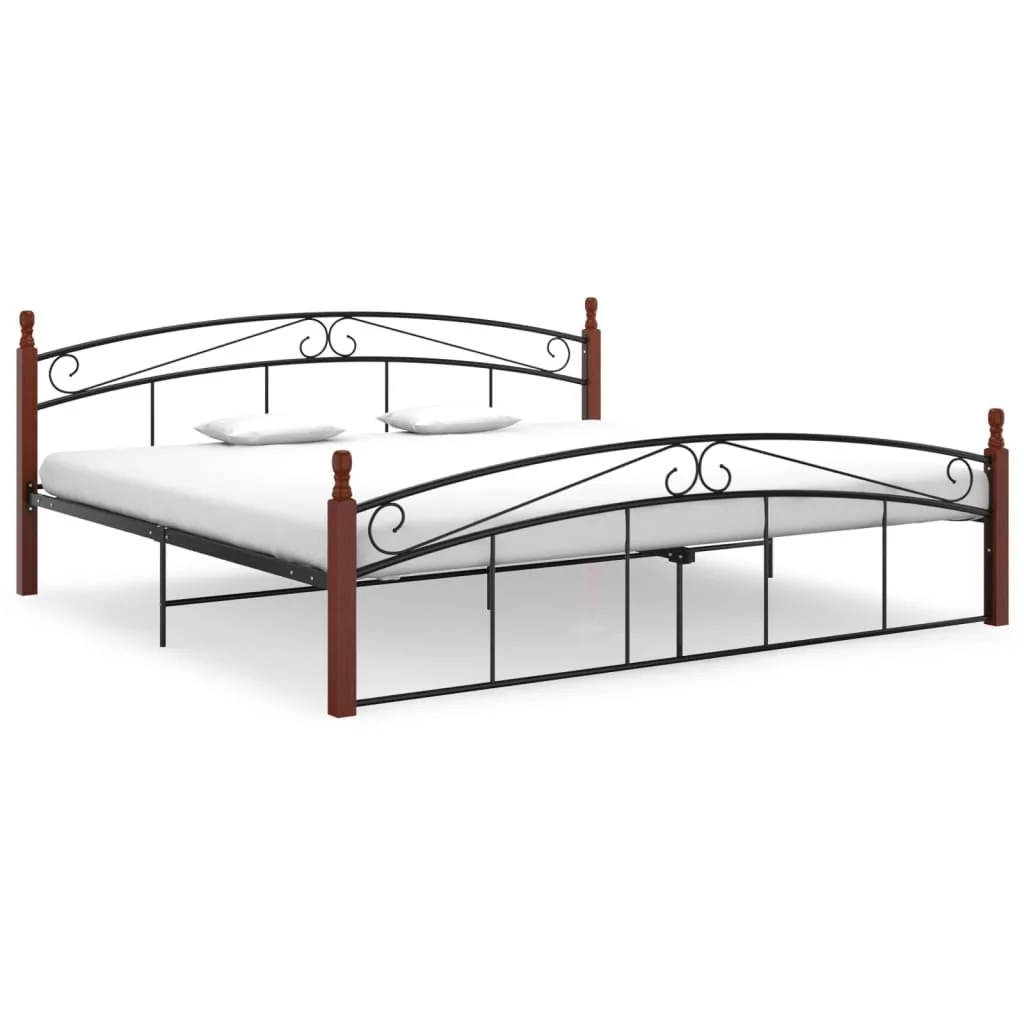 Rama łóżka, czarny metal drewno dębowe, 200x200
