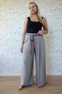 Spodnie sportowe damskie - Spodnie len/wiskoza w kolorze szarego hematytu - miniaturka - grafika 1