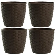 Donice - KOMPLET 4x DONICZKA OSŁONKA NA KWIATY BRĄZ RATTAN 16x15CM - miniaturka - grafika 1