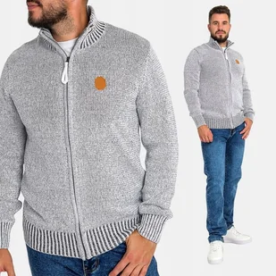 Sweter Męski Bawełniany Na Zamek Prążkowane Ściągacze Naszywka Szary XL - Swetry męskie - miniaturka - grafika 1