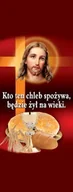 Ikony i obrazy sakralne - Baner na Boże Ciało "kto ten chleb" czerwony 50x130 cm - miniaturka - grafika 1