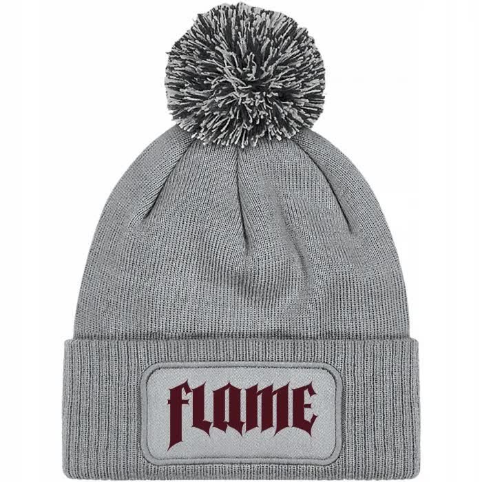 Czapka Szara z Pomponem FLAME Zimowa Na Prezent Wzory