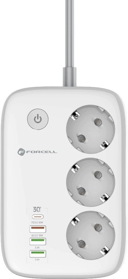 Listwa zasilająca ForCell Sieciowa F-Energy 3x schuko, USB-C 30W, 3x USB-A QC3.0 PD WIFI Tuya 2500W 10A 76292