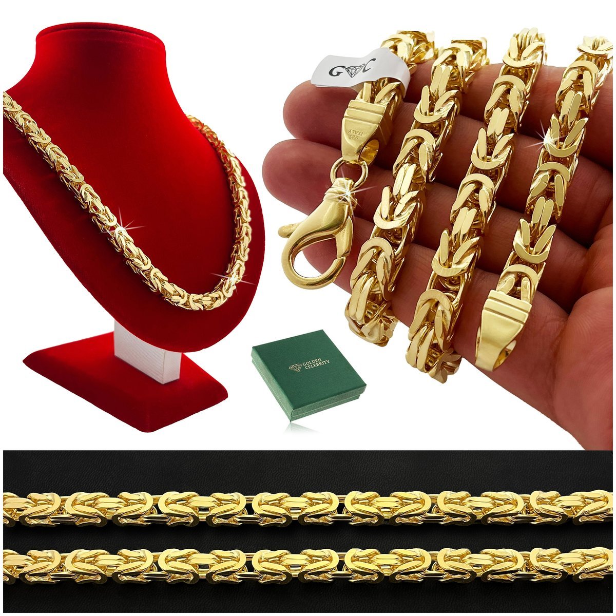 ZŁOTY ŁAŃCUSZEK MĘSKI SPLOT KRÓLEWSKI PR. 925/585 SREBRO POZŁACANE 60m/7mm