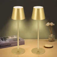 Lampy stojące - Złota bezprzewodowa lampka biurkowa 10 x 10 x 38 cm, 2 diody LED, akumulatorowa, dotykowa, idealna do jadalni, sypialni lub baru. - miniaturka - grafika 1