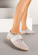 Baleriny - Srebrne Siateczkowe Balerinki Ozdobione Elastycznym Paskiem Selesi - miniaturka - grafika 1