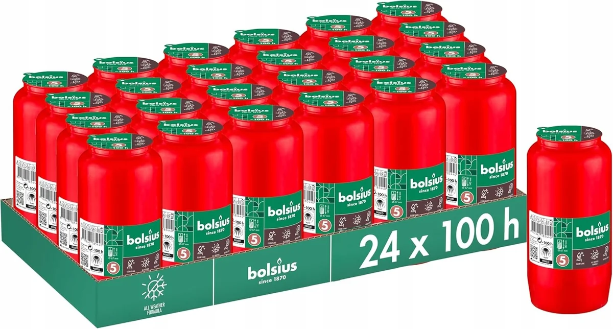 Bolsius Znicz Czerwony 24 szt. 5 Dni Palenia Bez Oleju Palmowego