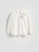 Bluzki damskie - Reserved - Koszula z kwiatową aplikacją - biały - miniaturka - grafika 1