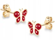 Biżuteria dla dzieci - ZŁOTE KOLCZYKI NA SZTYFT CZERWONE MOTYLKI 585 - miniaturka - grafika 1