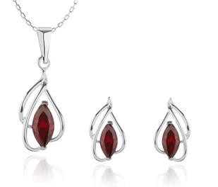 SREBRNY KOMPLET BIŻUTERII Z GRANATAMI- KLIPSY! 925 - Zestawy biżuterii dla kobiet - miniaturka - grafika 1