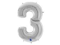 Balony i akcesoria - Balon foliowy cyfra 3 srebrna - 163 cm - 1 szt. - miniaturka - grafika 1
