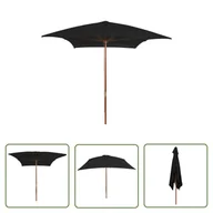 Parasole ogrodowe - The Living Store Parasol ogrodowy na drewnianym słupku - czarny - 200x300 cm - Parasol Ogrodowy - miniaturka - grafika 1