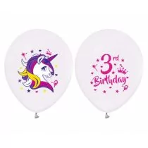 Godan Balony lateksowe Jednorożec na trzecie urodziny - 30 cm - 5 szt. GZ-3JED - Urodziny dziecka - miniaturka - grafika 1