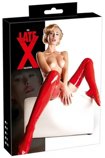 Odzież erotyczna - Lateksowe pończochy czerwone XS - grafika 1