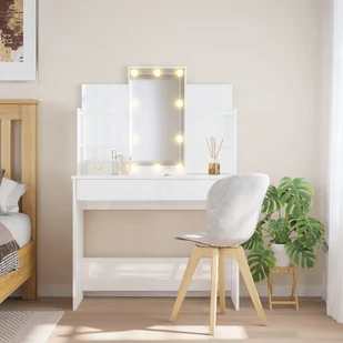 vidaXL Toaletka z oświetleniem LED, biała z połyskiem, 96x40x142 cm - Toaletki - miniaturka - grafika 1