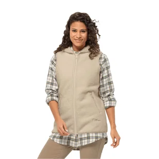 Damska kamizelka z kapturem Jack Wolfskin HIGH CURL LONG VEST W anis - XS - Kamizelki damskie - miniaturka - grafika 1
