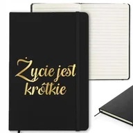 Planery - Czarny NOTES w Linię z Gumką Życie Jest Krótkie BŁYSZCZĄCE Wzory GOLD - miniaturka - grafika 1
