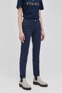 Spodnie damskie - Trussardi Spodnie damskie kolor granatowy dopasowane medium waist - grafika 1