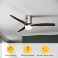 Wentylatory sufitowe - Wentylator sufitowy SONNI z oświetleniem i pilotem cichy 132 cm regulowana moc inteligentne ustawienie czasu - miniaturka - grafika 1