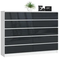 Komody - KOMODA K 160 cm 10 SZUFLAD BIAŁA / GRAFIT POŁYSK - miniaturka - grafika 1