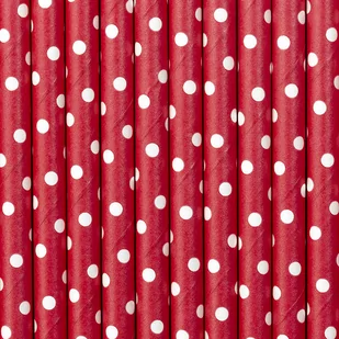 Party Deco Słomki papierowe w kropki, czerwone/białe, 19,5 cm, 10 szt SPP2-007 - Słomki do napojów - miniaturka - grafika 1