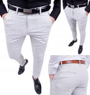 Spodnie męskie - ﻿Spodnie męskie eleganckie białe szare w kratke 32 - miniaturka - grafika 1
