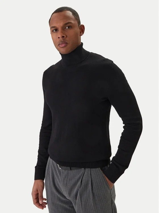 JACK&JONES CZARNY SWETER MĘSKI GOLF DŁUGI RĘKAW L 7CA