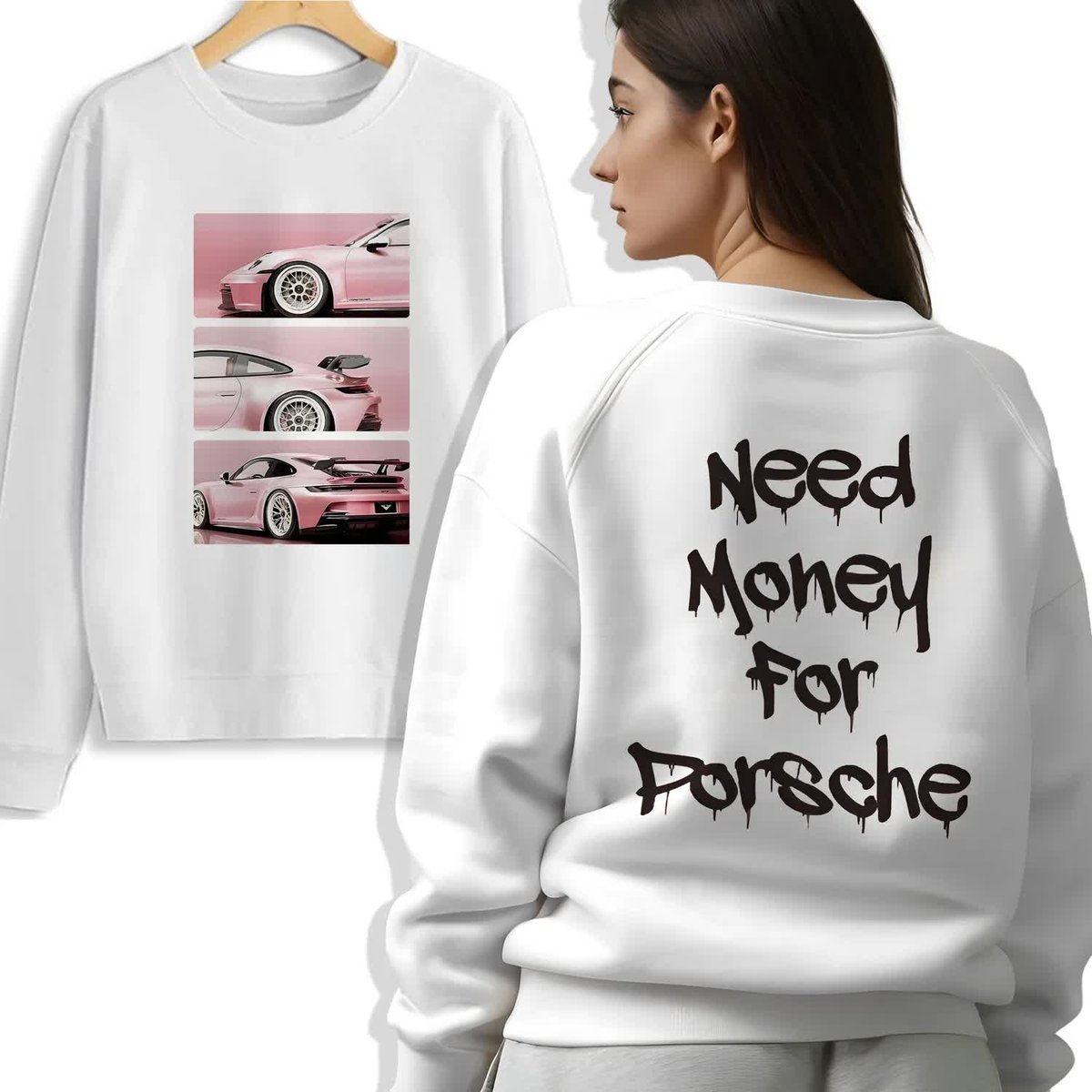 BLUZA DAMSKA BIAŁA Dresowa Klasyczna Na Jesień NEED MONEY FOR PORSCHE - M