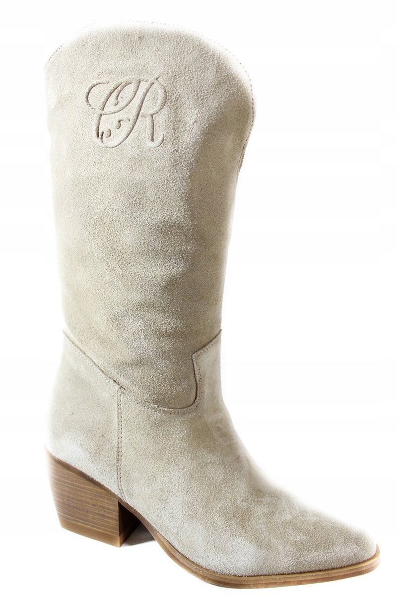 Carinii b9064-o17 kozaki kowbojki beżowe klocek r.36