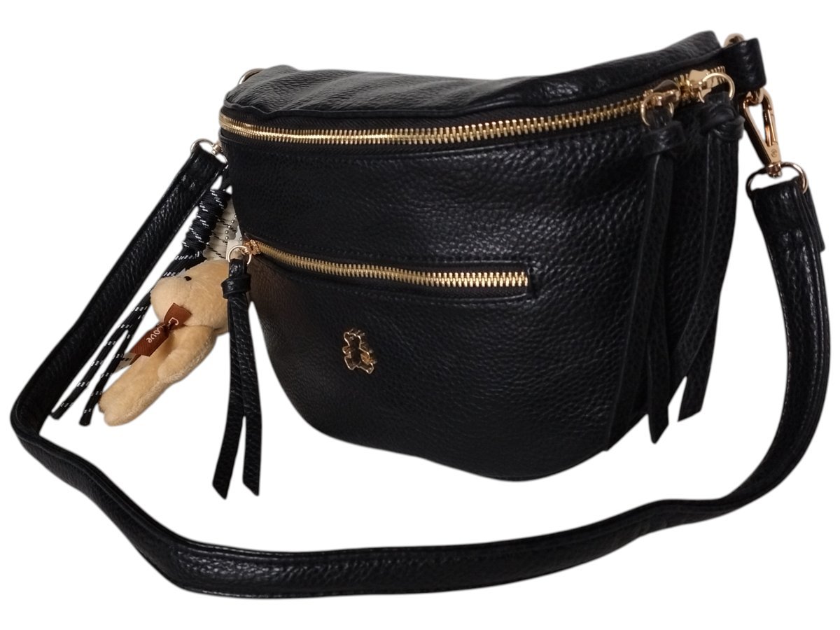 Mała Nerka Damska Na Ramię Z Zawieszką, Torebka Damska, 2 Paski, Czarny