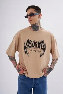T-SHIRT Koszulka Męska LUŹNA OVERISZE BAWEŁNIANA MODNA Beżowa Disorder M - Koszulki męskie - miniaturka - grafika 1