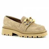 Mokasyny damskie - Beżowe zamszowe mokasyny damskie na grubej podeszwie CARINII - Carinii - miniaturka - grafika 1
