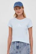 Koszulki sportowe damskie - Calvin Klein Jeans t-shirt bawełniany damski kolor niebieski - miniaturka - grafika 1