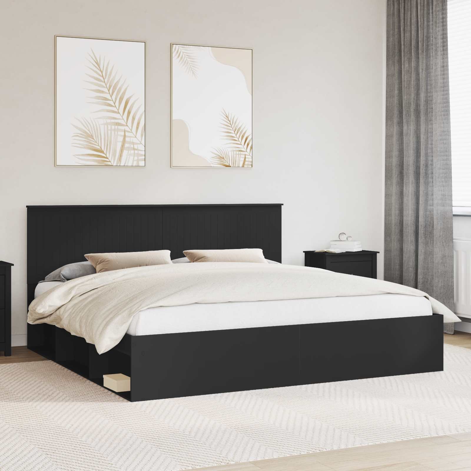 vidaXL Ramka łóżka Czarny 200 x 200 cm Lite drewno sosnowe