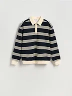 Bluzy męskie - Reserved - Bluza regular fit z kołnierzem - granatowy - miniaturka - grafika 1