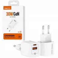 Ładowarki do telefonów - MOCNA SZYBKA ŁADOWARKA SIECIOWA GaN 2x USB-C/USB 30W MOCNY ZASILACZ RECCI - miniaturka - grafika 1