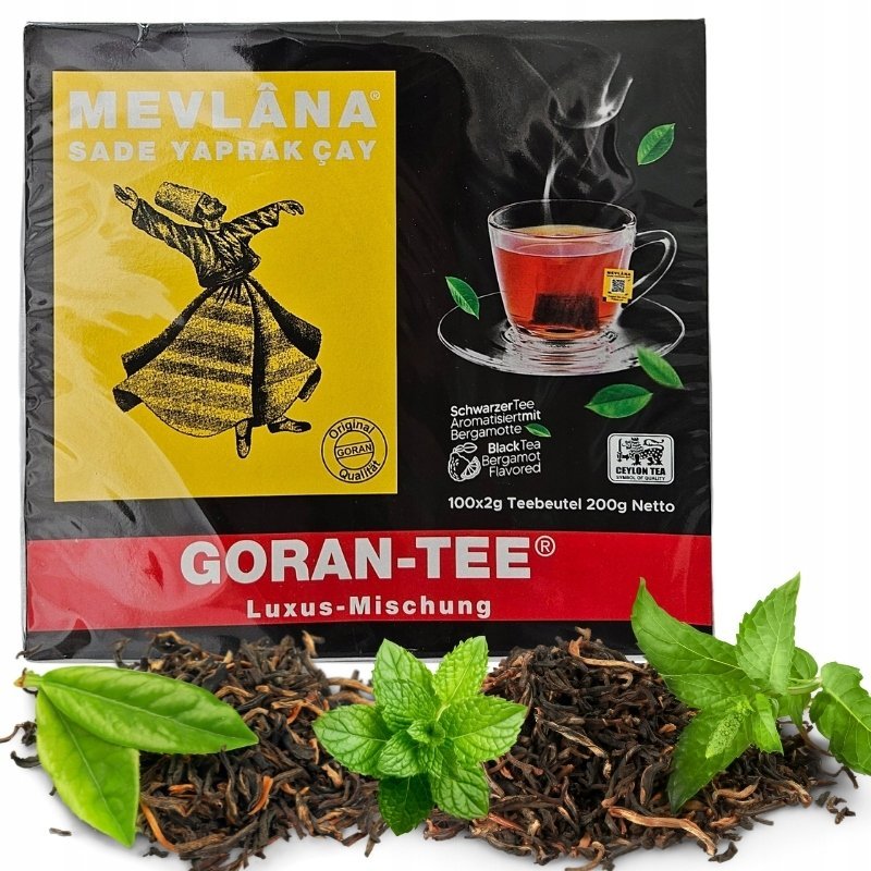 Oryginalna Cejlońska Herbata Czarna Mevlana Goran Tee 100 Torebek