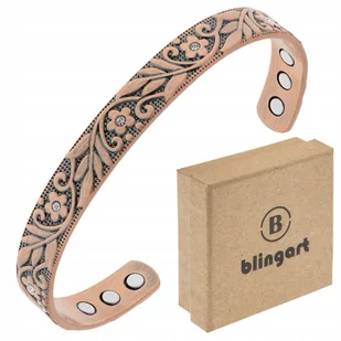 BLINGART Bransoletka magnetyczna miedziana DAMSKA KWIATY BANGLA regulowana - Bransoletki - miniaturka - grafika 1
