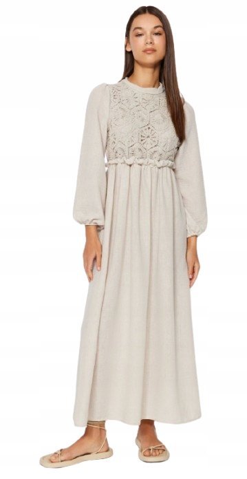 TRENDYOL SUKIENKA MAXI Z DŁUGIMI RĘKAWAMI I AŻUROWĄ GÓRĄ 40 5_A