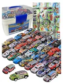 Samochody i pojazdy dla dzieci - Duży Zestaw Samochodów Wyścigowych Resoraki Metalowe Autka + Kuferek Mapa - miniaturka - grafika 1