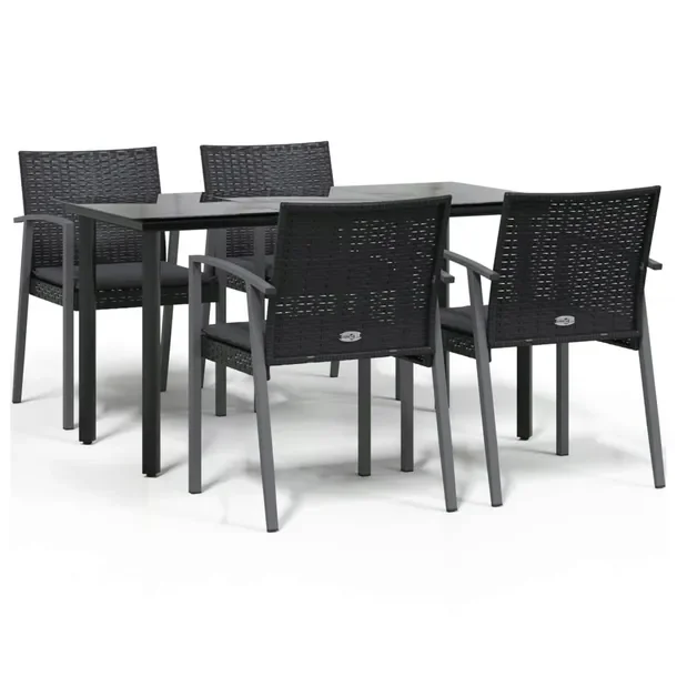 Zestaw Mebli Ogrodowych Rattan PE Czarny, Stół 140x70x74 cm, Krzesła 56,