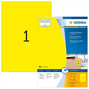 HERMA 4401 kolorowe etykiety DIN A4 (210 x 297 mm, 100 arkuszy, papier, matowy) samoprzylepne, możliwość zadrukowania, trwale przylegające etykiety kolorowe, 100 etykiet samoprzylepnych, żółte. - Etykiety do drukarek - miniaturka - grafika 1