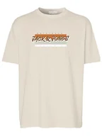 Koszulki męskie - Jack & Jones Koszulka w kolorze beżowym - miniaturka - grafika 1
