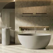 Wanny - Massi Zestaw KALMI z konglomeratu w kolorze szarym błyszczącym Wanna wolnostojąca i umywalka wolnostojąca z konglomeratu - miniaturka - grafika 1