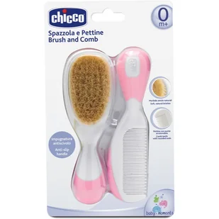 Chicco Szczotka Włosie naturalne + Grzebyk Różowy - Szczotki i grzebienie do włosów - miniaturka - grafika 1