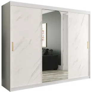 Szafa przesuwna garderobiana z lustrem do przedpokoju Marmur T1 250 czarna biała - Szafy - miniaturka - grafika 1