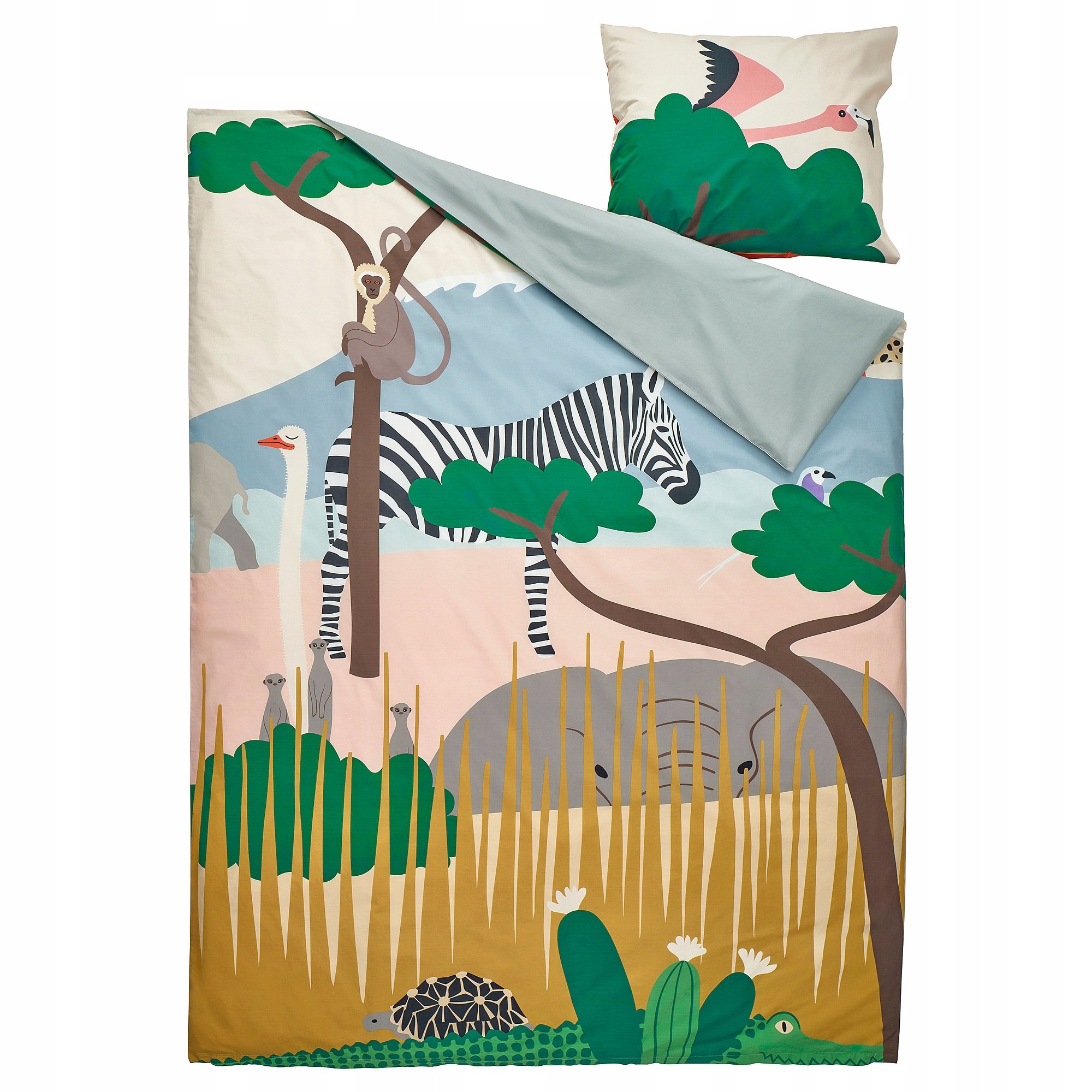 Ikea Sandlopare Pościel dziecięca 150x200 i poszewka 50x60 wielobar sawanna